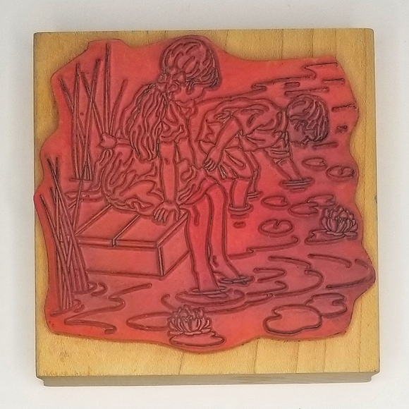 Stamps Happen Vintage "Children at Dock" Wooden Rubber Craft Stamp - Picture 3 of 3